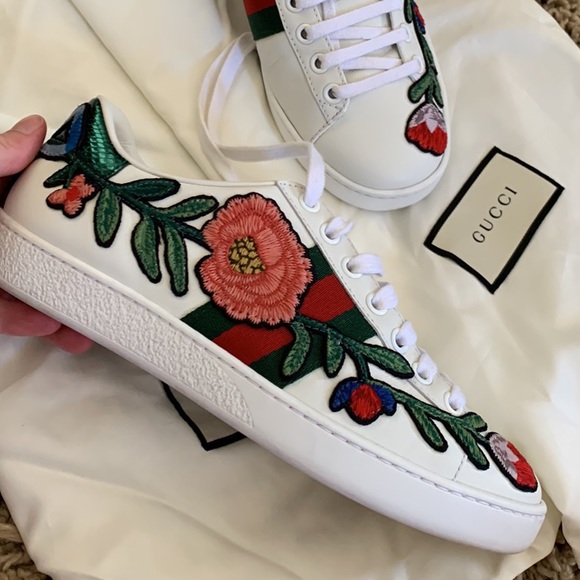 Gucci Shoes - Gucci Ace Sneaker with Floral Embellishments